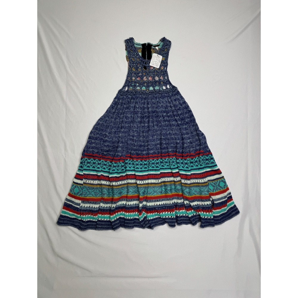 NWT Free People Blue Rare Heart Multicolored Tunic Dress Womens XS Crochet Boho